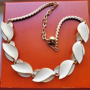 Vintage gold tone and enamel necklace and clip earrings set